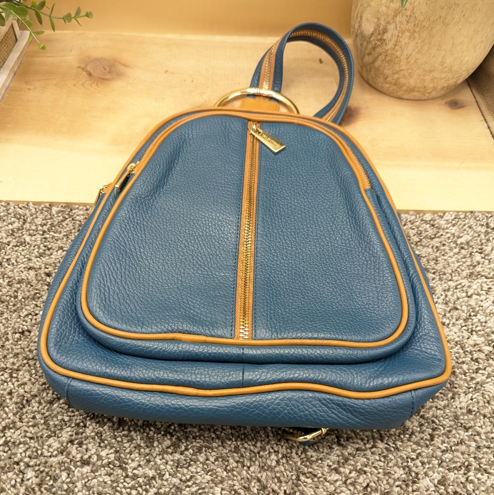 Valentina Teal Backpack with Browm Trim